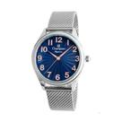 Relogio feminino prata champion fundo azul prova d'agua cn24468f