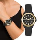 Relógio Feminino Preto e Dourado Analógico de Pulso com Pulseira de Silicone Pequeno Delicado Luxo Elegante Fashion Casual Mormaii
