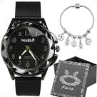 relogio feminino prova dagua aço inox + caixa presente silicone coração preto casual moda pulseira ajustavel black piano