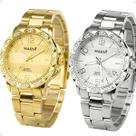 Relogio feminino prova dagua dourado + relogio aço prata kit casual original social combo presente redondo resistente