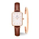 Relógio Feminino Quadrado Delicado Pulseira Marrom + Bracelete Ajustável Relógio Feminino Quadrado Delicado Pulseira Marrom + Bracelete Ajustável
