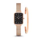 Relógio Feminino Quadrado Elegante Rose Casual New Port + Bracelete