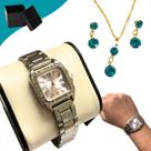 Relógio Feminino Quadrado Luxuoso C/ Brincos + Conjunto Kit