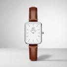 Relógio Feminino Quadrado prata couro Marrom Silver minimalista New Port