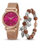Relógio Feminino Quartz com Pulseira de Brinde Elegante