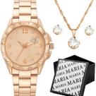 Relógio Feminino Rose Gold Aço Inox Design Moderno com Kit Colar Dourado 45cm Brincos Pingente Strass e Caixa Presente Premium Relógio Feminino Rose Gold Aço Inox Design Moderno com Kit Colar Dourado 45cm Brincos Pingente Strass e Caixa Presente Premium