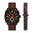 Relógio Fossil Masculino Machine Chronograph, conjunto de couro marrom