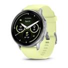 Relógio Garmin Venu 4 Prata com pulseira de silicone amarelo-lima