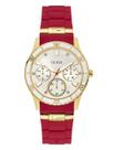 Relógio GUESS Feminino Gold-Tone com Pulseira de Silicone Vermelha - U1157L2