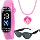 relogio infantil barbie digital + colar + oculos proteção uv menina qualidade premium prova dagua pulseira ajustavel