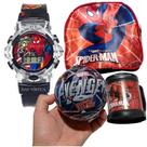 Relogio Infantil Com Mochila Caneca Homem Aranha Preto Musical Luzes Digital Relogio Infantil Com Mochila Caneca Homem Aranha Preto Musical Luzes Digital
