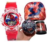 Relogio Infantil Com Mochila Caneca Homem Aranha Vermelho Musical Luzes Digital Relogio Infantil Com Mochila Caneca Homem Aranha Vermelho Musical Luzes Digital
