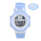 Relógio Infantil Digital Azul Coelhinho LED WR50M