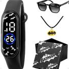 Relogio infantil digital batman + caixa + colar ajustavel menino led original esportivo qualidade premium amarelo preto