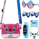 Relogio infantil digital + bolsa oculos + presilha pulseira esportivo protecao uv prata luz tic tac casual social menina Relogio infantil digital + bolsa oculos + presilha pulseira esportivo protecao uv prata luz tic tac casual social menina