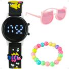 Relogio Infantil Digital Menina Preto + Pulseira + Oculos presente verão menina pulseira ajustavel praia criança