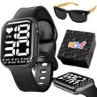 Relógio Infantil Digital + Oculos Proteção Sol + Caixa UV pulseira ajustavel resistente qualidade premium preto menino