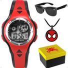 relogio infantil digital + oculos uv proteção + caixa colar qualidade premium presente silicone vermelho ajustavel heroi