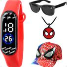 Relogio Infantil Digital Resistente + Bone + Colar homem aranha menino qualidade premium presente combo adolescente data