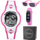 relogio infantil digital rosa barbie + oculos sol + caixa qualidade premium ajustavel silicone criança alarme menina