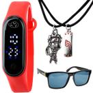 relogio infantil led digital naruto + colar duplo + oculos pulseira ajustavel presente melhores amigos vermelho
