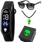 Relogio Infantil Ovni Led Et + Caixa + Oculos Sol + Colar proteção uv extraterrestre criança digital social original led