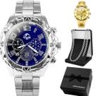 Relogio Inox Aco Banhado Masculino + Caixa + Corrente Cordao grumet robusto cordao dourado inoxidavel original presente Relogio Inox Aco Banhado Masculino + Caixa + Corrente Cordao grumet robusto cordao dourado inoxidavel original presente
