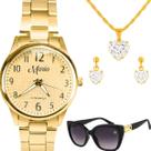 Relogio Inox Aço Feminino Banhado + Oculos + Colar Brincos social casual inoxidável strass protecao uv acetato original