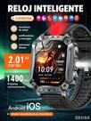 Relógio inteligente militar para homem, HD de 2.01" pulgadas/bateria de 1400 mAh relógios inteligentes para Android/iOS (contestar/realizar chamadas Bluetooth) Acompanhamento de fitness, mais de 100 esportes/lanterna LED/impermeável IP68/relógio inteligente de seguimento de sonho
