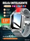 Relógio inteligente militar para homem, HD de 2.01" pulgadas/bateria de 1400 mAh relógios inteligentes para Android/iOS (contestar/realizar chamadas Bluetooth) Acompanhamento de fitness, mais de 100 esportes/lanterna LED/impermeável IP68/relógio inteligente de seguimento de sonho