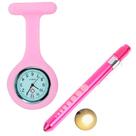 Relógio Lapela Silicone Enfermagem Rosa E Caneta Lanterna