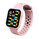 Relógio LED Arco-íris Luminoso Silicone Esportivo Digital Masculino e Feminino Rosa 012