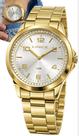 Relógio Lince Feminino De Pulso Dourado Analógico Quartz Pulseira De Aço Inoxidável Com Strass E Pedras Brilhantes Original