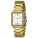 Relogio Lince Feminino dourado branco quadrado retangular cravejado pedrinhas strass prova dagua de aço LQG4737L28 B2KX