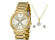 Relogio Lince Feminino Dourado grande kit semi joia a prova d'água LRGH142L KY29