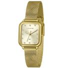 Relogio Lince Feminino dourado quadrado pequeno cravejado pulseira esteira moderno a prova dagua LQGH253L26 C1KX