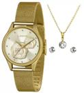 Relógio Lince Feminino Kit Dourado + Semijoia LRGJ144L Kn79