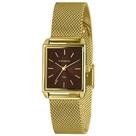 Relogio Lince Feminino quadrado pequeno dourado marrom minimalista classico social a prova dagua de aço LQG4766L25 N1KX
