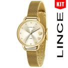 Relógio LINCE KIT feminino dourado coração LRGH159L KO97