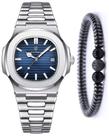 Relógio Luxo Masculino Elegante Aço Inox + Pulseira Hematita