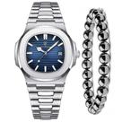 Relógio Luxo Prateado Masculino Casual Old + Pulseira Chumbo