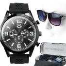 relogio masculino aço inox + case + oculos sol proteçao uv presente analogico ajustavel social casual original