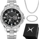 relogio masculino aco inox + cordao grumet qualidade premium analogico trabalho preto retro vintage pesado ponteiro moda