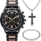 relogio masculino aço inox + cordão prata grumet + pulseira black piano inoxidável Ajustavel original social presente relogio masculino aço inox + cordão prata grumet + pulseira black piano inoxidável Ajustavel original social presente