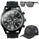 Relogio Masculino Aço Inox + Óculos Sol Proteção UV presente ajustável preto silicone original casual social analogico