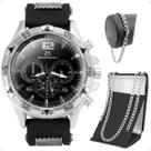 Relogio Masculino Aço Inox + Pulseira + Cordão Prata Grumet pai nosso original qualidade premium black piano presente