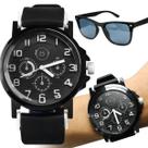 Relogio Masculino Aço Silicone + Oculos Sol Protecao UV presente qualidade premium pulseira ajustavel branco protecao uv