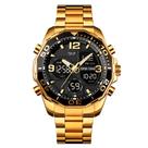 Relógio Masculino AnaDigi Skmei 1649 Resistente à água 3 ATM Preto Caixa em Metal Dourado Pulseira de Metal Visor Cristal Mineral Redondo Dobrável