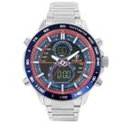 Relógio Masculino AnaDigi Tuguir TG1156 Resistente à água 5 ATM Azul e Preto Caixa em Metal Banho IP Prata Pulseira de Aço Visor Cristal Mineral