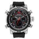 Relógio Masculino AnaDigi Weide WH-5205 Resistente à água 3 ATM Caixa em Metal Prata Pulseira de Silicone Preto Visor Cristal Mineral Redondo Fivela